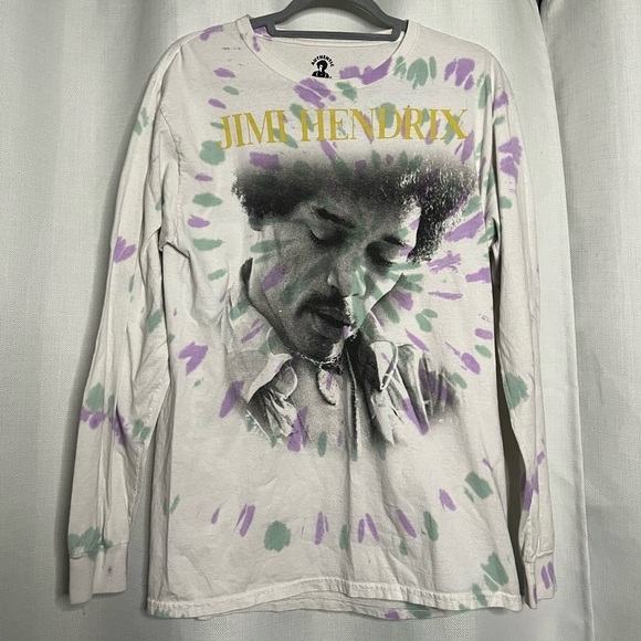 Jimi Hendrix Tie Dye Purple Green White Long Sleeve Graphic Shirt Medium - Picture 8 of 8